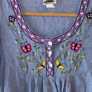 Embroidered Blue Denim Midi Dress